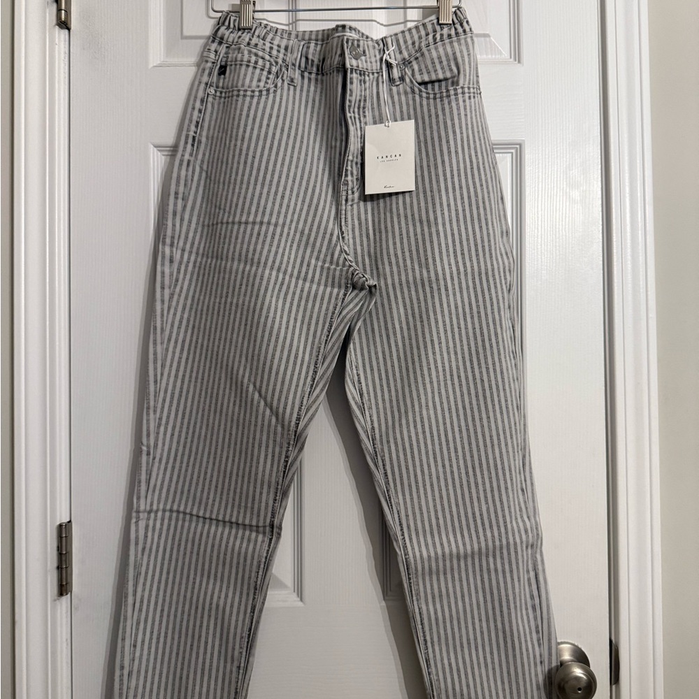 KanCan Gray and White Striped Denim